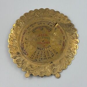 Vintage Brass 54 Year Perpetual Calendar 1974-2028 India Floral Etched Desktop